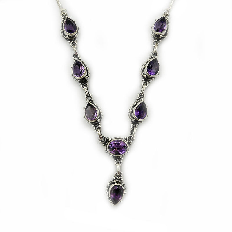 amethyst silver gemstone necklace