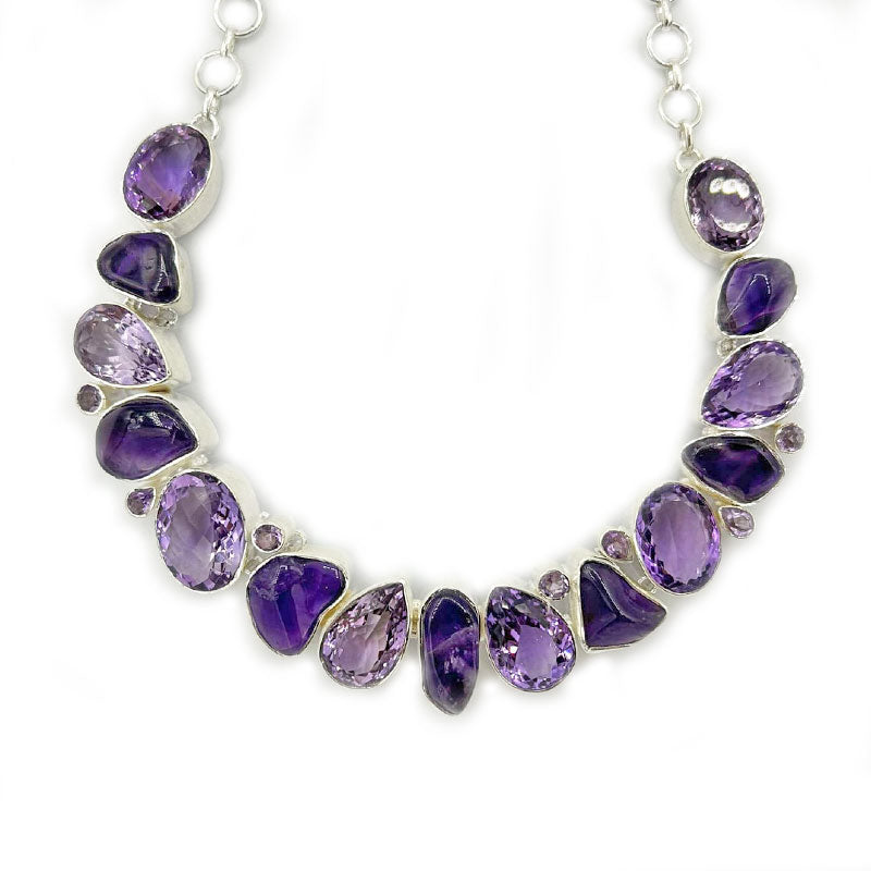 big chunky amethyst sterling silver gemstone necklace