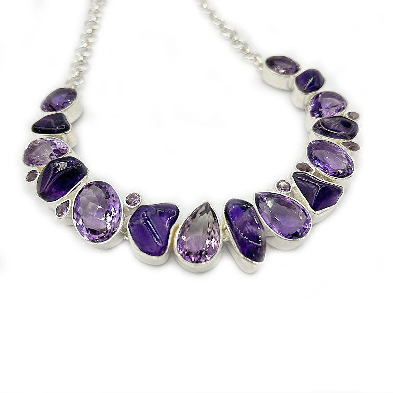 big chunky amethyst sterling silver gemstone necklace