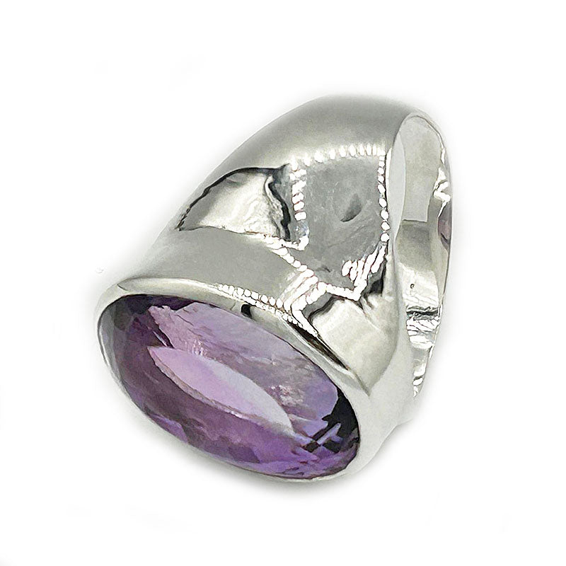 amethyst oval silver gemstone ring