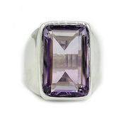 amethyst rectangle emerald cut silver gemstone ring