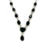 black onyx clear quartz sterling silver gemstone necklace