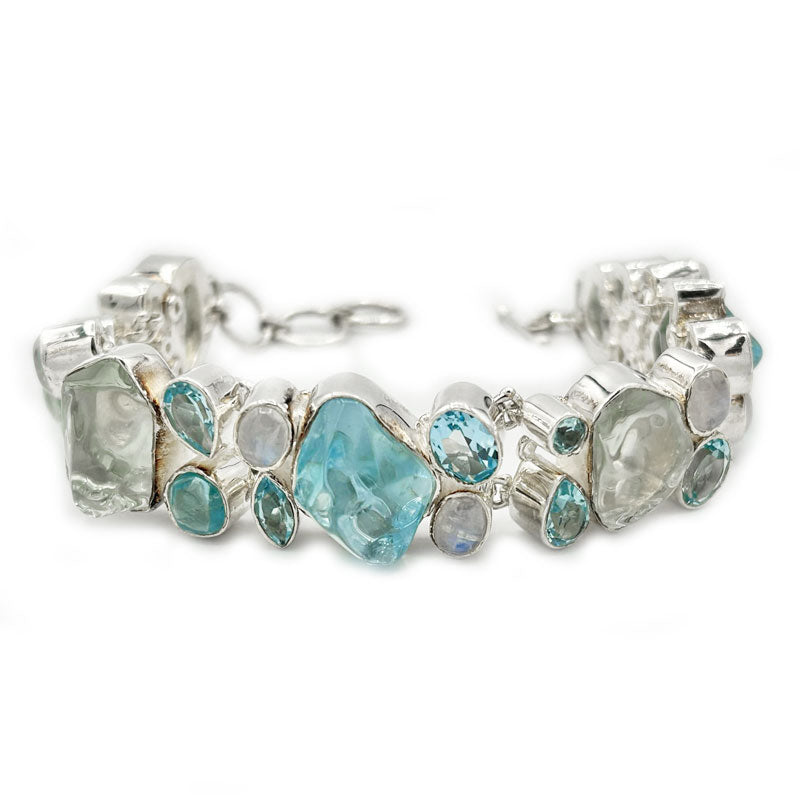 blue topaz moonstone sterling silver gemstone bracelet