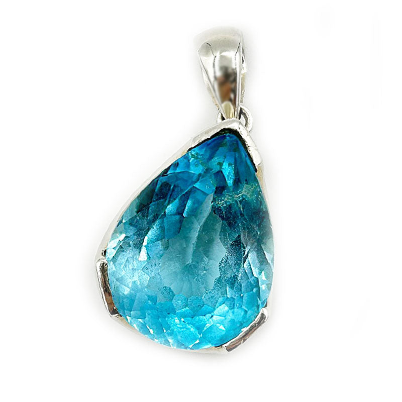 blue topaz teardrop silver gemstone pendant