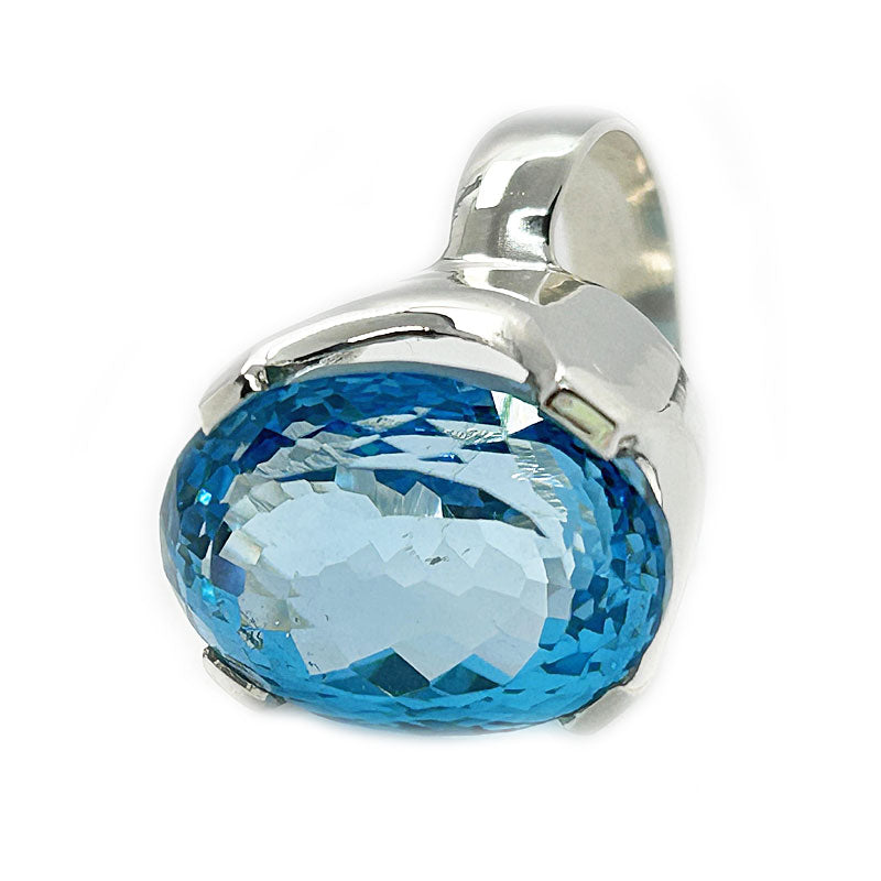 big swiss blue topaz silver gemstone ring