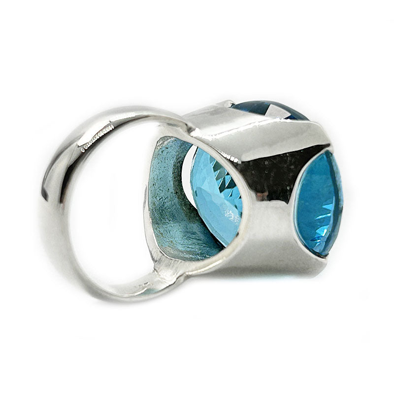 big swiss blue topaz silver gemstone ring