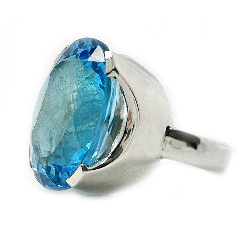 big swiss blue topaz silver gemstone ring