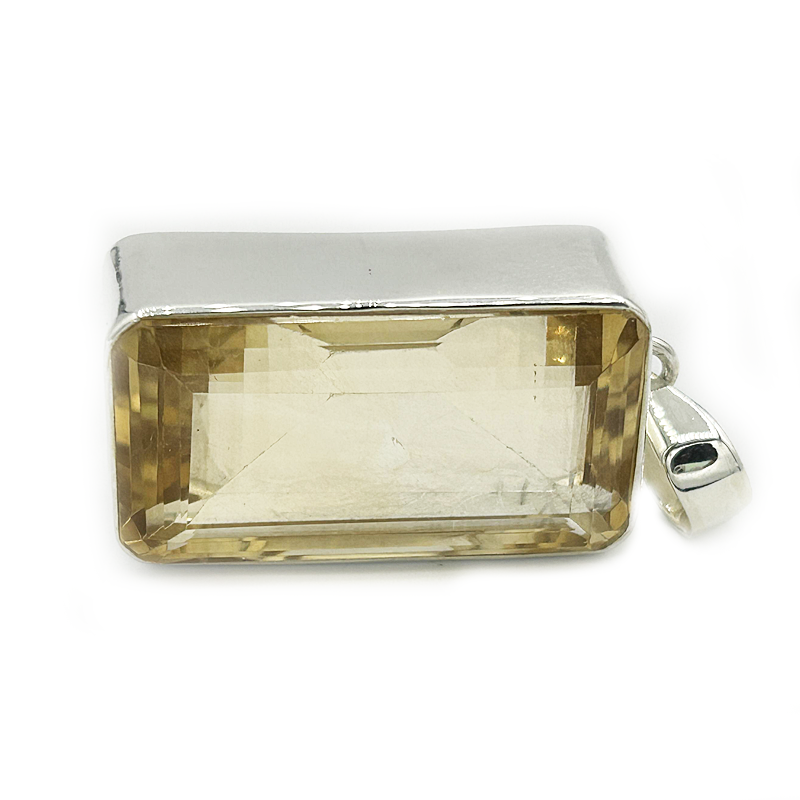 emerald cut rectangle citrine silver gemstone pendant
