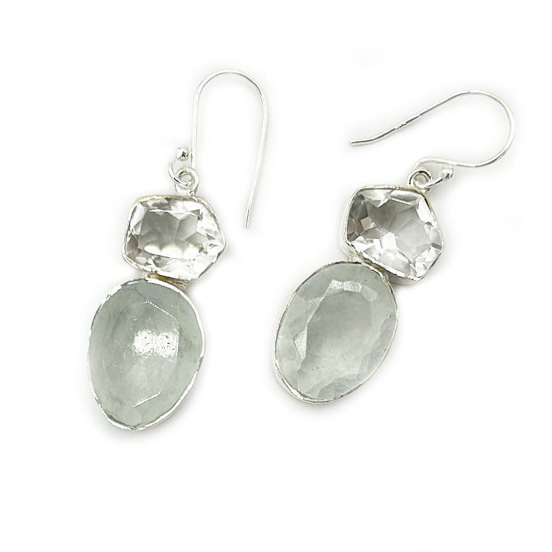 aquamarine clear quartz gemstone earrings