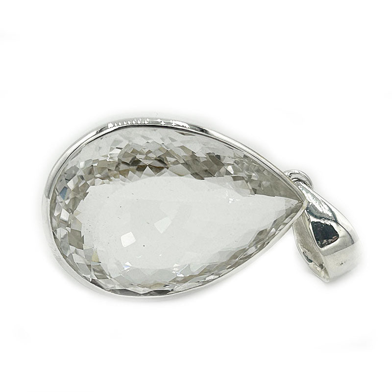 clear quartz teardrop silver gemstone pendant