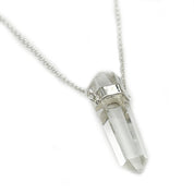 clear quartz point silver necklace