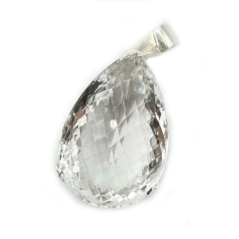 xl teardrop clear quartz checkerboard cut sterling silver gemstone pendant