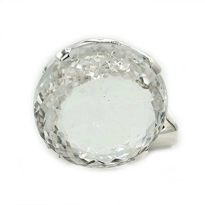 round clear quartz sterling silver gemstone pendant