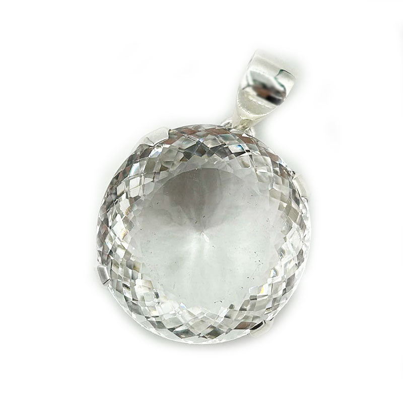 round clear quartz sterling silver gemstone pendant