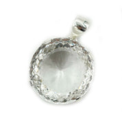 round clear quartz sterling silver gemstone pendant