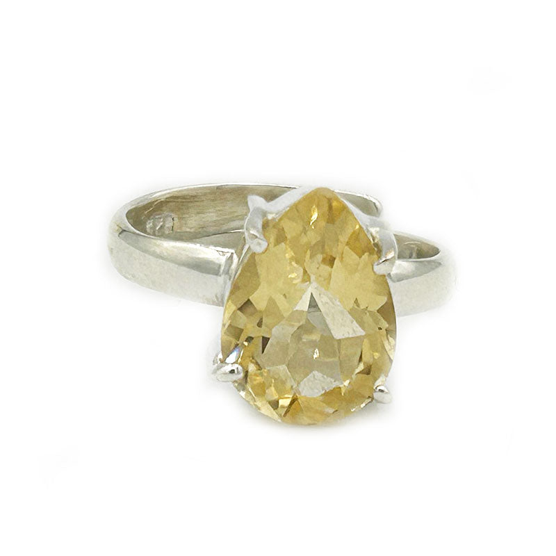 citrine teardrop silver gemstone ring