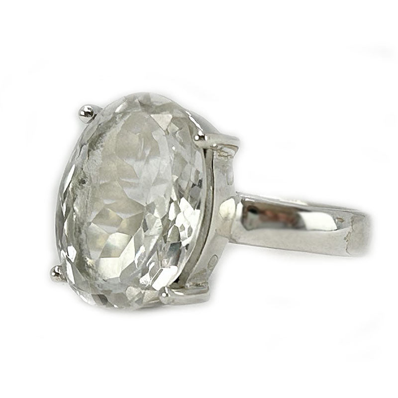 oval clear quartz silver ring
