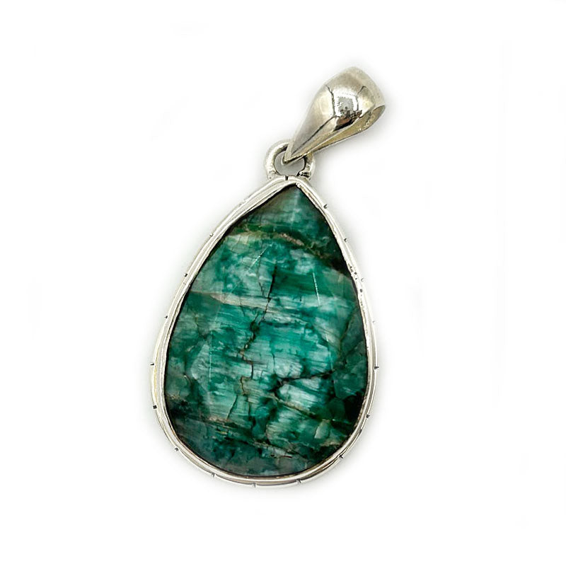 teardrop emerald quartz sterling silver gemstone pendant