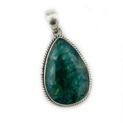 teardrop emerald quartz sterling silver gemstone pendant