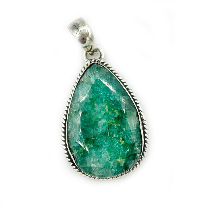 teardrop emerald quartz sterling silver gemstone pendant