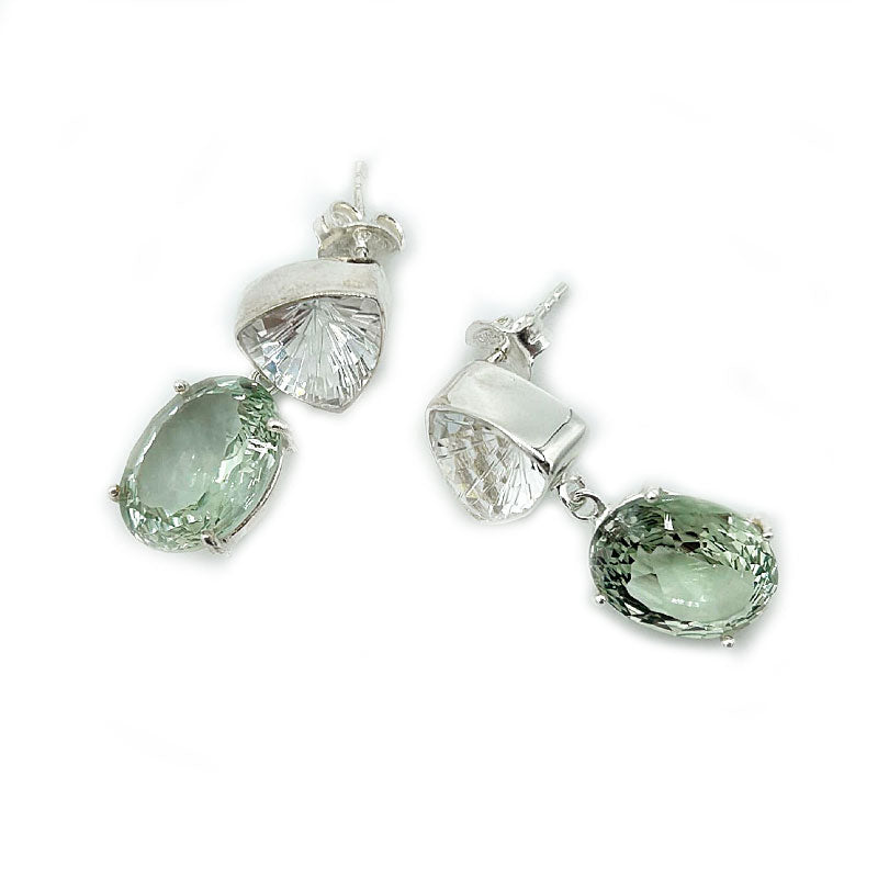 green amethyst quartz sterling silver gemstone earrings