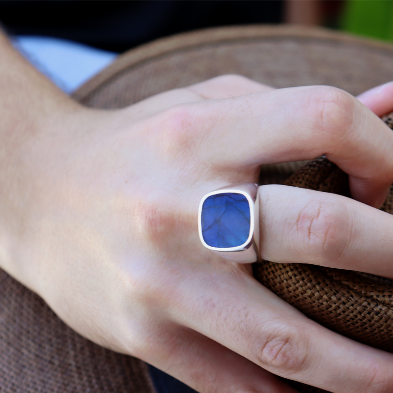 labradorite unisex silver gemstone ring