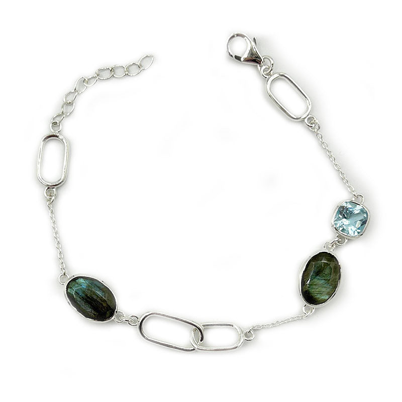 labradorite blue topaz silver gemstone bracelet