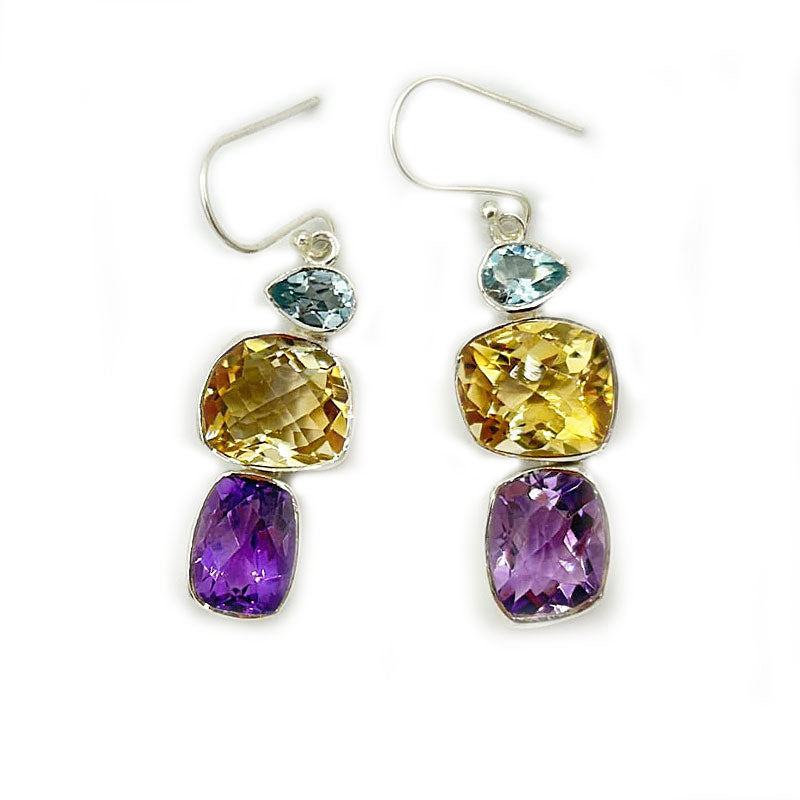 amethyst citrine blue topaz sterling silver gemstone earrings