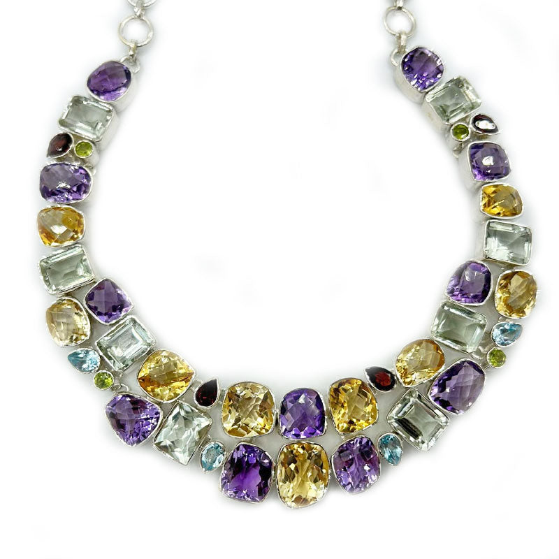 amethyst citrine topaz multi gemstone sterling silver necklace