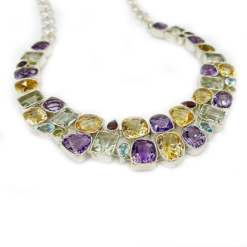 amethyst citrine topaz multi gemstone sterling silver necklace