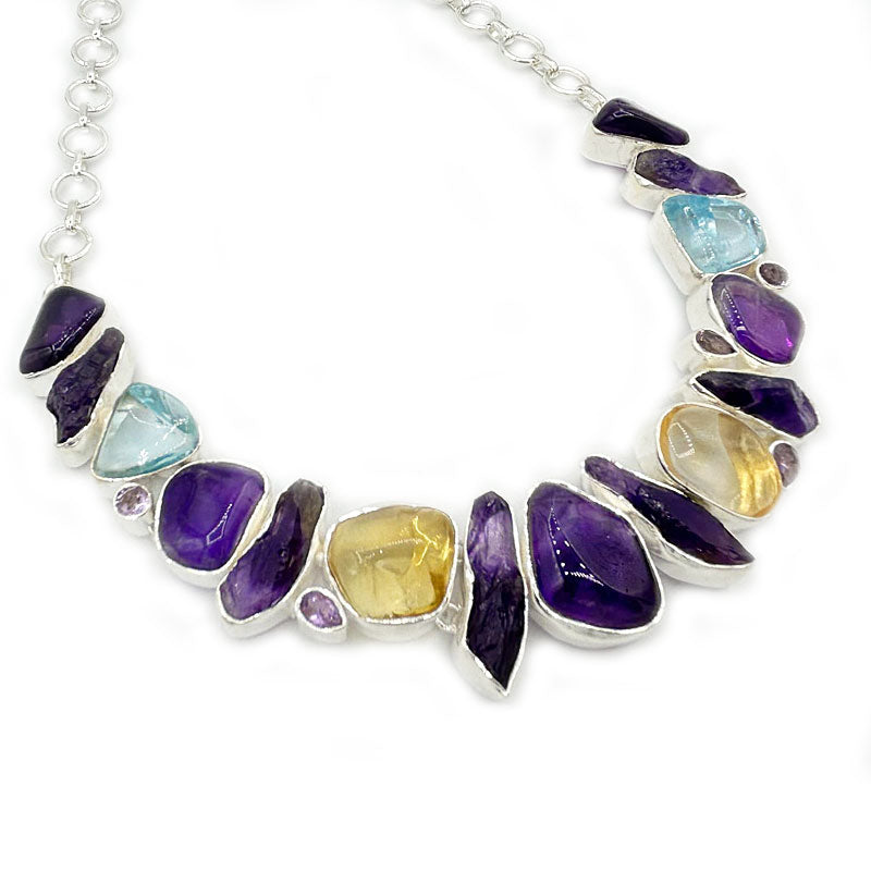 amethyst blue topaz citrine silver gemstone necklace