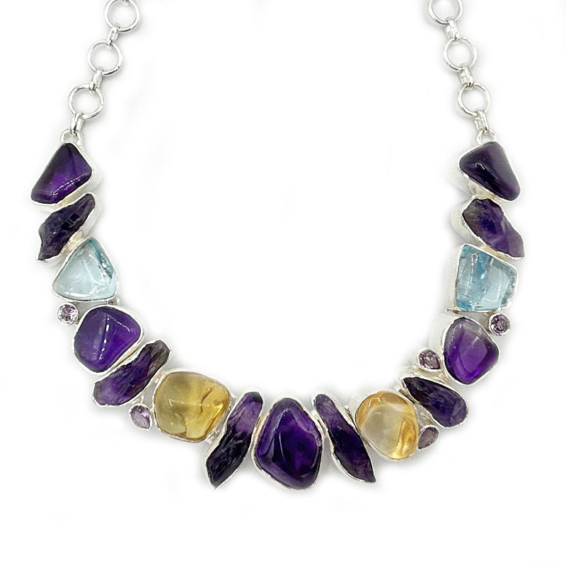 amethyst blue topaz citrine silver gemstone necklace