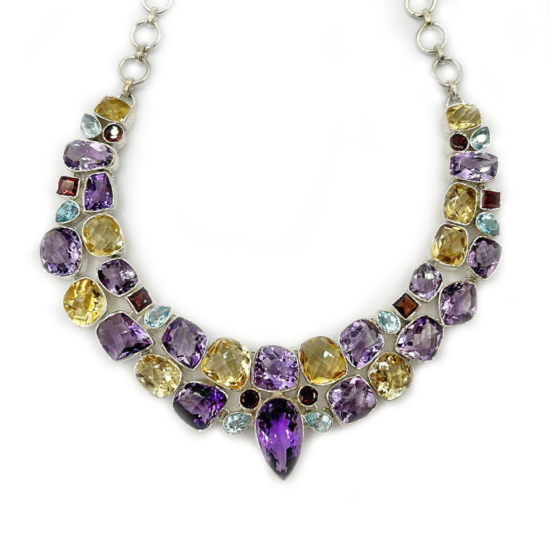 amethyst citrine topaz garnet sterling silver chunky gemstone necklace