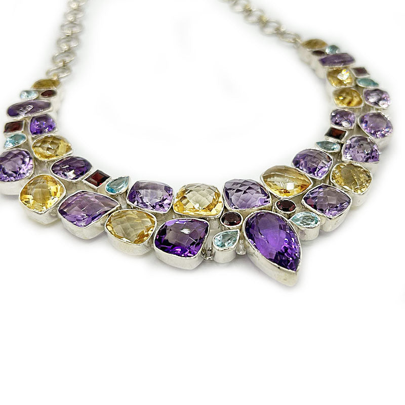 amethyst citrine topaz garnet sterling silver chunky gemstone necklace