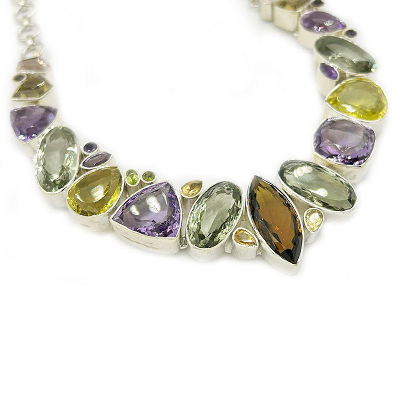 amethyst lemon quartz smoky quartz multi gemstone sterling silver necklace