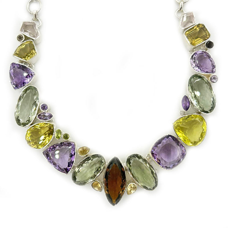 amethyst lemon quartz smoky quartz multi gemstone sterling silver necklace