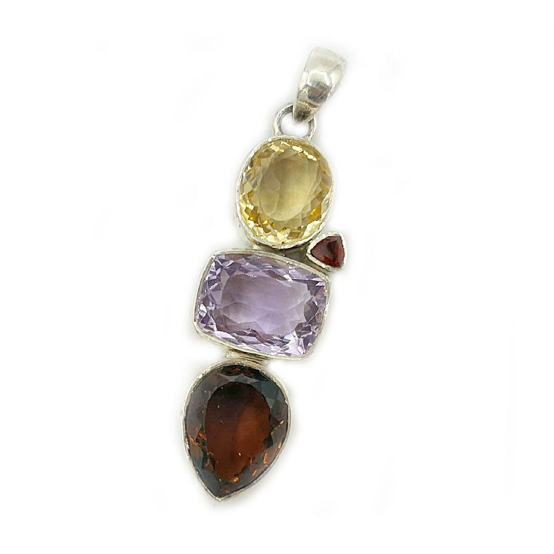 amethyst citrine quartz garnet multi sterling silver gemstone pendant