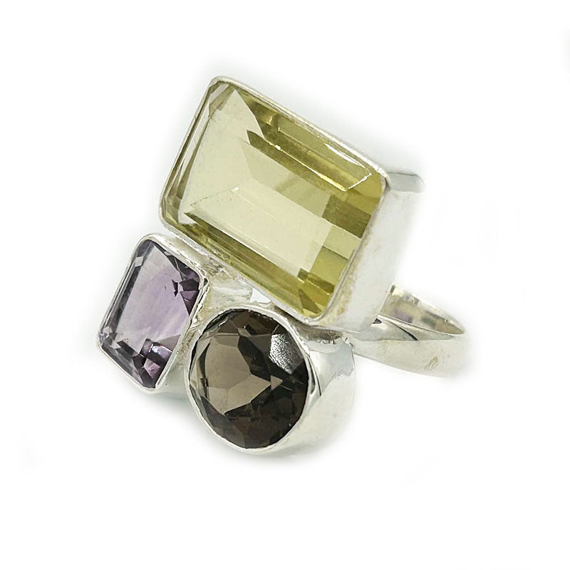 lemon quartz smoky quartz amethyst sterling silver gemstone ring