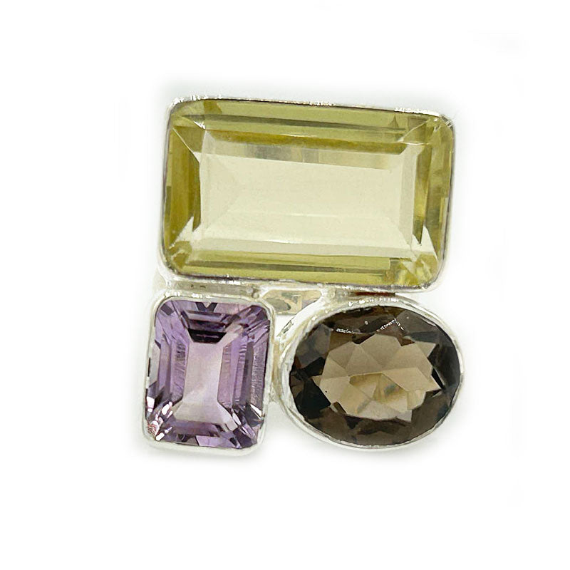 lemon quartz smoky quartz amethyst sterling silver gemstone ring