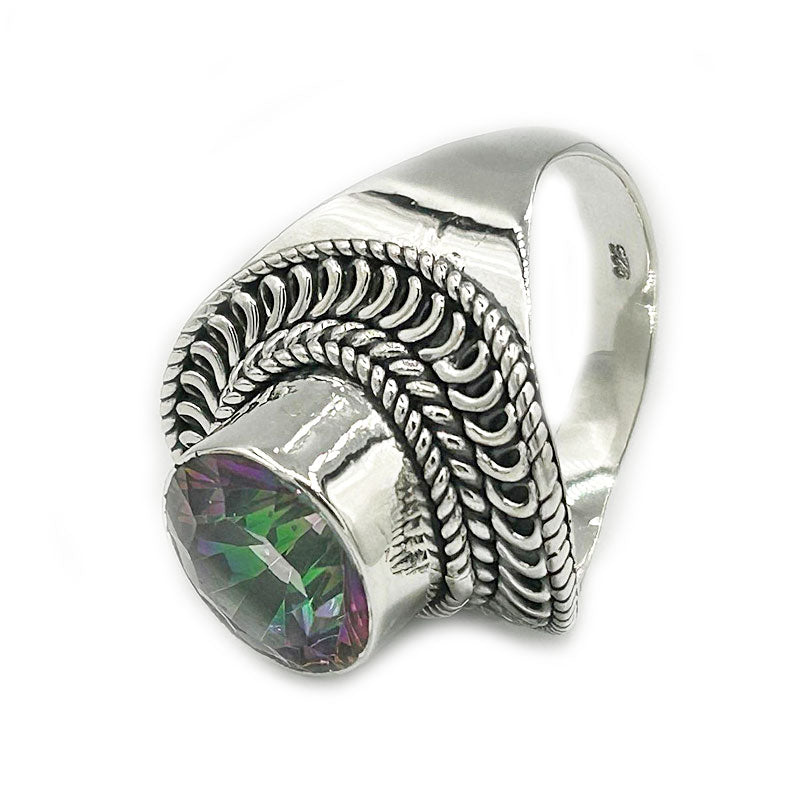 mystic topaz silver gemstone ring