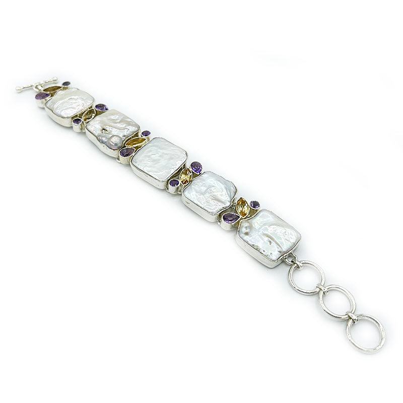 biwa pearl amethyst citrine sterling silver gemstone bracelet