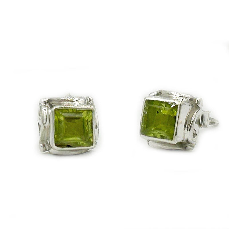 Peridot silver gemstone stud earrings