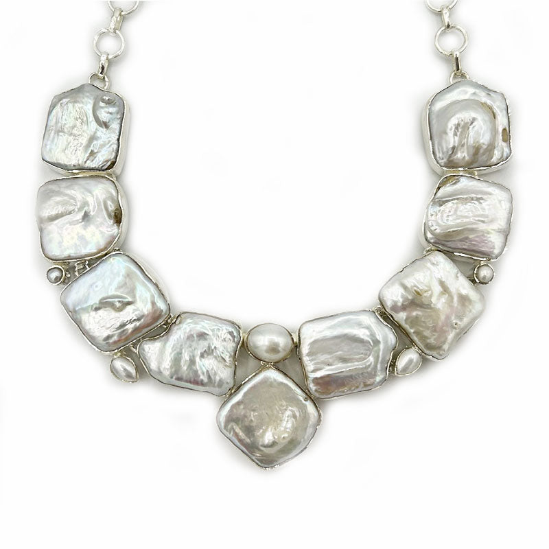 biwa pearl sterling silver gemstone necklace