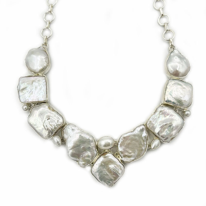 biwa pearl sterling silver gemstone necklace