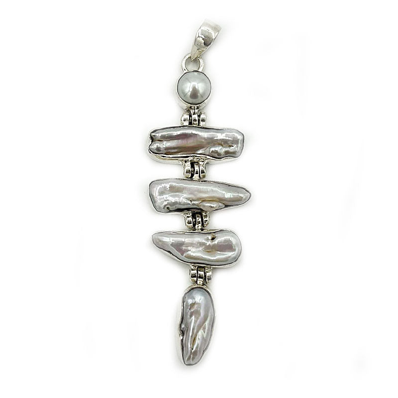 biwa pearl sterling silver gemstone pendant