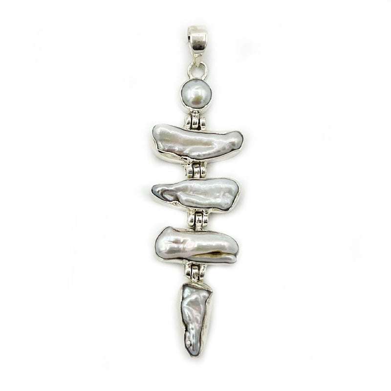 biwa pearl sterling silver gemstone pendant