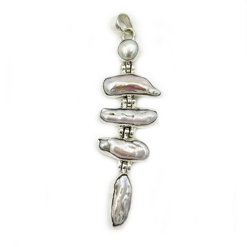 biwa pearl sterling silver gemstone pendant