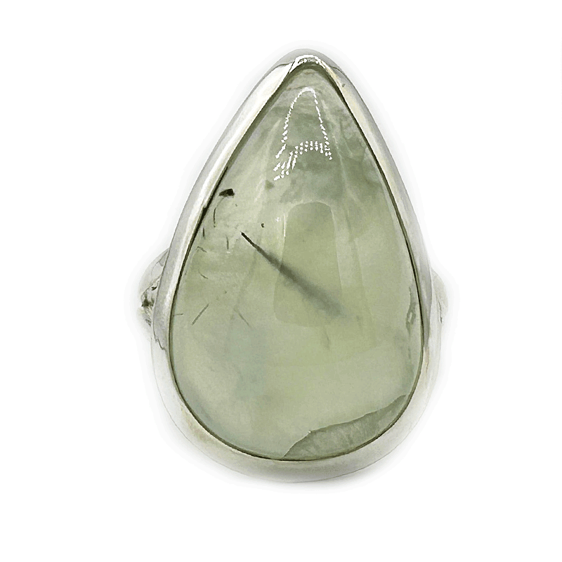 teardrop prehnite silver gemstone ring