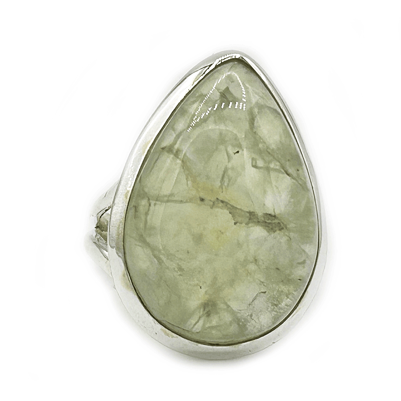 teardrop prehnite silver gemstone ring