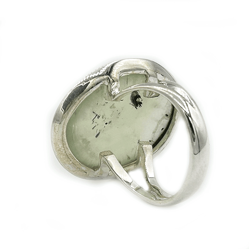 oval prehnite gemstone silver ring